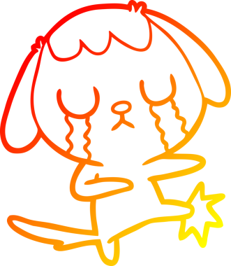 Bir insanın çizdiği ağlayan şirin bir köpeğin sıcak çizgi çizimi.