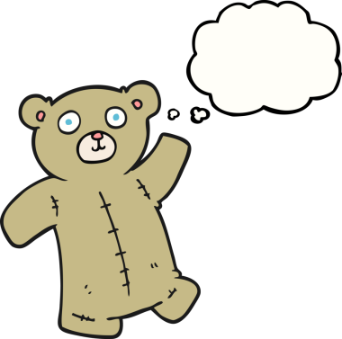 Bir insan tarafından çizilmiş serbest çizim balon karikatür oyuncak ayısı.