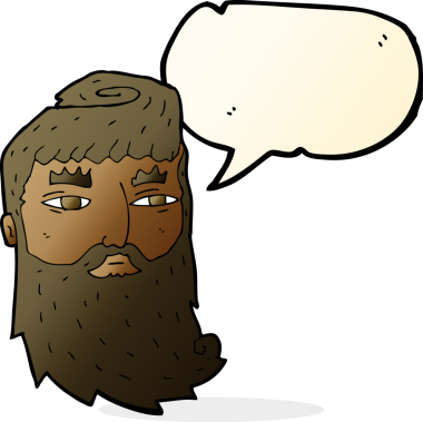 Bir insan tarafından çizilmiş konuşma balonu olan sakallı bir adam.