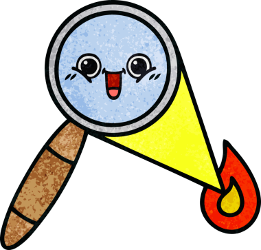 Bir insan tarafından çizilmiş bir büyüteçin retro grunge desen karikatürü