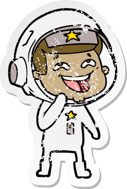 Bir insan tarafından çizilmiş gülen astronot çizgi filminin sıkıntılı çıkartması.