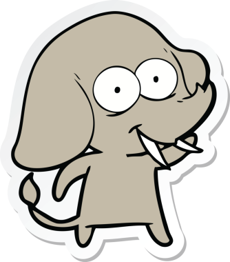 Bir insan tarafından çizilmiş mutlu bir filin çıkartması.