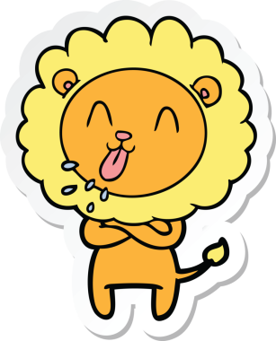 Bir insan tarafından çizilmiş mutlu bir aslanın çıkartması.