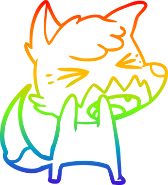 Bir insan tarafından çizilmiş kızgın bir tilkinin gökkuşağı gradyanı çizimi