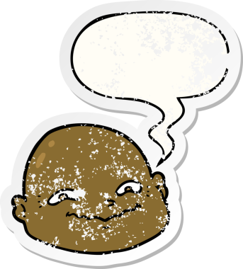 Bir insan tarafından çizilmiş, kederli, yaşlı, karikatürlü, kel bir adam.