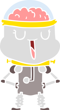 Bir insan tarafından çizilmiş mutlu düz renkli çizgi film robotu