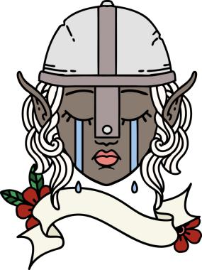 Retro Dövme Tarzı Ağlayan Elf Savaşçısı karakteri bir insan tarafından çizilmiş