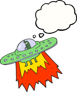 Bir insan tarafından çizilmiş serbest çizim balon karikatür UFO 'su