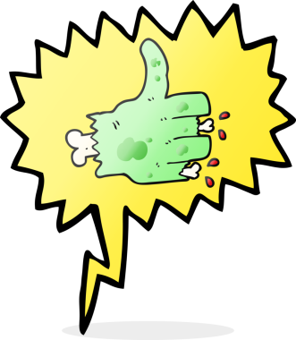 Bir insan tarafından çizilmiş serbest konuşma balonu çizgi filmi zombi eli.