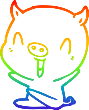 Gökkuşağı gradyan çizimi Mutlu bir çizgi film oturan domuz bir insan tarafından çizilmiş