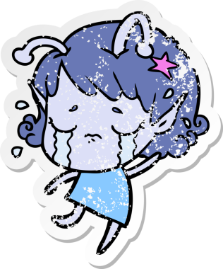 Bir insan tarafından çizilmiş, ağlayan uzaylı bir kızın sıkıntılı çıkartması.