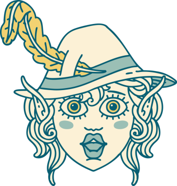 Retro Dövme Biçimi Elf karakter yüzü Bir insan tarafından çizilmiş