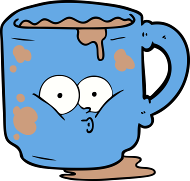 Bir insan tarafından çizilmiş kirli ofis kupası.