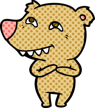 Bir insan tarafından çizilmiş dişleri gösteren çizgi film ayısı.