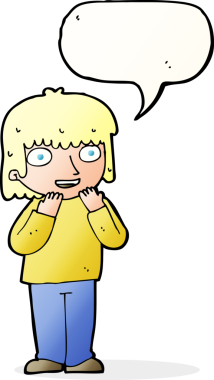 Bir insan tarafından çizilmiş konuşma baloncuğu olan heyecanlı bir karikatür.