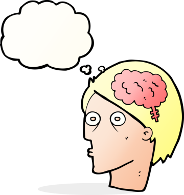 Bir insan tarafından çizilmiş beyin sembollü çizgi film kafası.