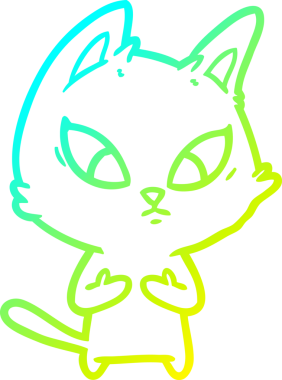 Bir insan tarafından çizilmiş kafası karışmış çizgi film kedisinin soğuk gradyan çizgisi.