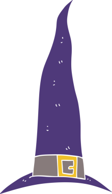 Bir insan tarafından çizilmiş bir cadının şapkasının düz renk çizimi