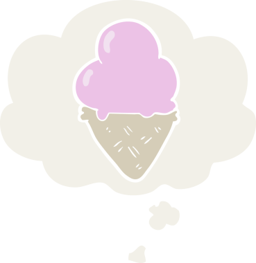 Düşünce baloncuklu karikatür dondurması insan tarafından çizilmiş.