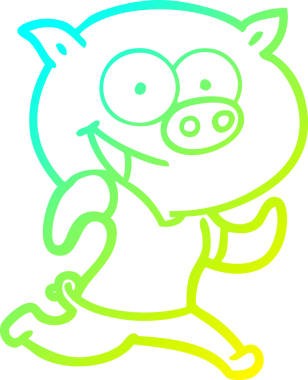 Neşeli bir domuzun insan tarafından çizilmiş çizgi film çizimi.