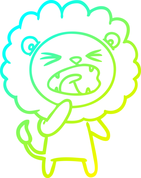 Bir insan tarafından çizilmiş kızgın bir aslanın soğuk çizgi çizimi.