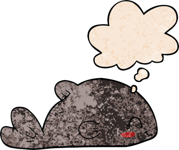 Bir insan tarafından çizilmiş grunge desenli düşünce baloncuklu çizgi film balığı.