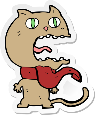 Çizgi film çıkartması. Korkmuş kedi. Bir insan tarafından çizilmiş.