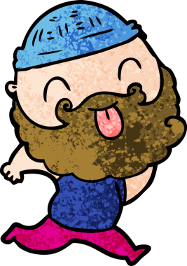 Bir insan tarafından çizilmiş sakallı, koşan bir adam.