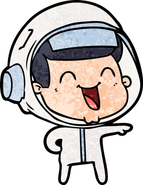 Bir insan tarafından çizilmiş mutlu astronot çizgi filmi.