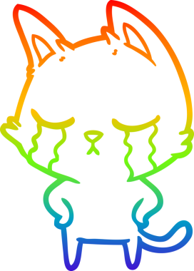 Bir insan tarafından çizilmiş ağlayan çizgi film kedisinin çizimi.