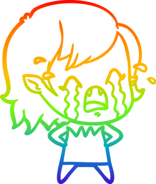 Gökkuşağı gradyan çizimi bir insan tarafından çizilmiş ağlayan vampir kız çizgi