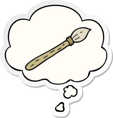 Düşünce baloncuklu karikatür fırçası insan tarafından çizilmiş bir çıkartma.