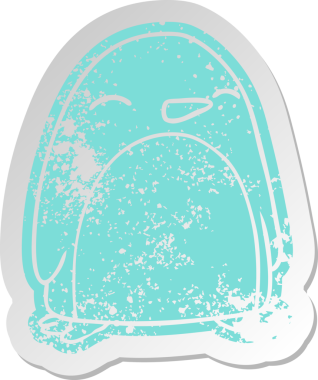 Bir insan tarafından çizilmiş sevimli bir penguenin sıkıntılı eski karikatür çıkartması.