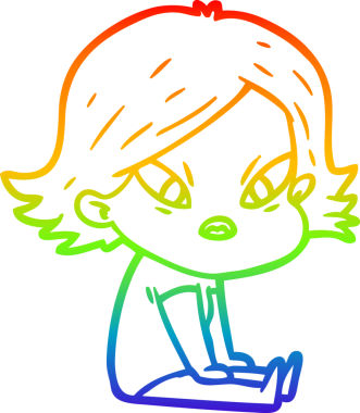 Çizgi film çizen gökkuşağı gradyanı bir insan tarafından çizilmiş stresli kadın.