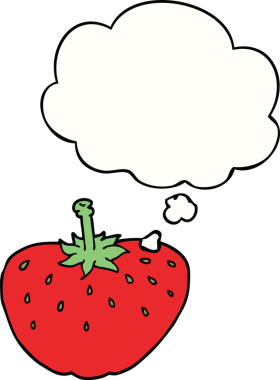 Bir insan tarafından çizilmiş düşünce baloncuklu karikatür çileği