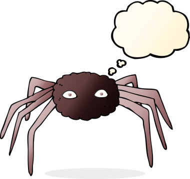 Bir insan tarafından çizilmiş düşünce baloncuklu çizgi film örümceği