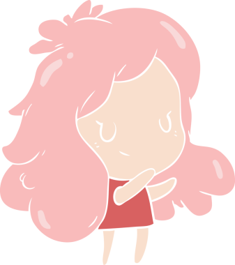 Bir insan tarafından çizilmiş düz renkli çizgi film kızı.