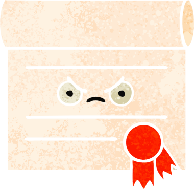 Bir insan tarafından çizilmiş bir sertifikanın retro illüstrasyon tarzı karikatürü