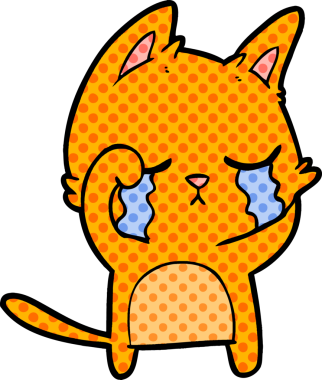 Bir insan tarafından çizilmiş ağlayan çizgi film kedisi.