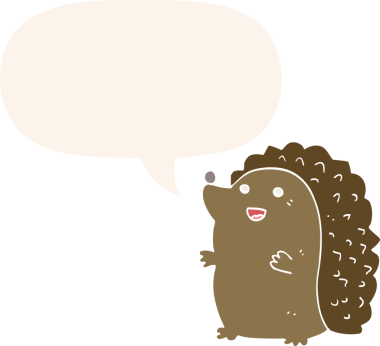 çizgi film mutlu kirpi konuşma balonu ile bir insan tarafından çizilmiş retro tarzı