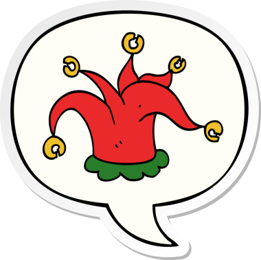 Bir insan tarafından çizilmiş konuşma balonu çıkartmalı soytarı şapkası.