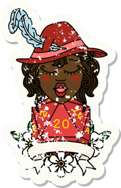 Retro Dövme Tarzı İnsan Ozan Karakteri Bir insan tarafından çizilmiş doğal 20 zar ile