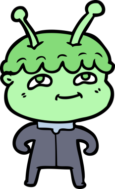 Bir insan tarafından çizilmiş dost canlısı çizgi film uzay adamı.