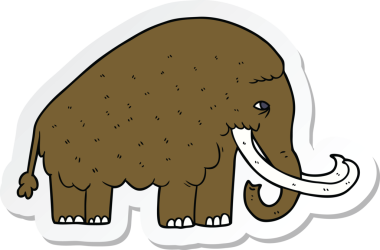 Bir insan tarafından çizilmiş mamut çizgi film etiketi.