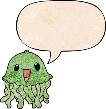 bir insan tarafından çizilmiş, geçmişe dönük konuşma baloncuklu çizgi film denizanası.