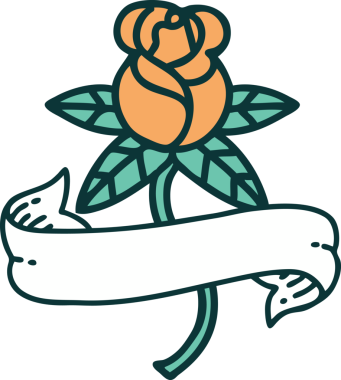 Bir insan tarafından çizilmiş gül ve pankartın ikonik dövme şekli