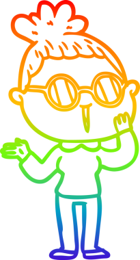 Gökkuşağı gradyan çizgi çizimi bir insan tarafından çizilmiş gözlük takan bir kadını şaşırttı