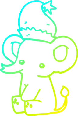 Bir insan tarafından çizilmiş şirin bir Noel filinin soğuk gradyan çizgisi.