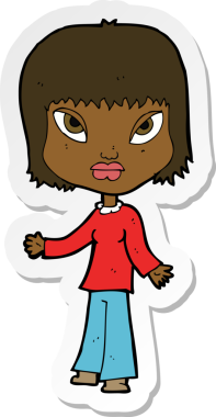 Bir insan tarafından çizilmiş, açık kollu bir karikatür kadının çıkartması.