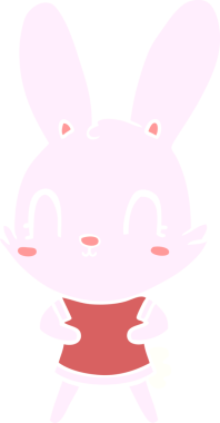 Bir insan tarafından çizilmiş şirin düz renkli çizgi film tavşanı.